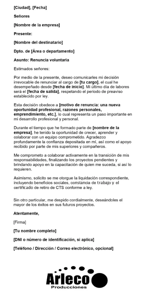 Carta de Renuncia Voluntaria